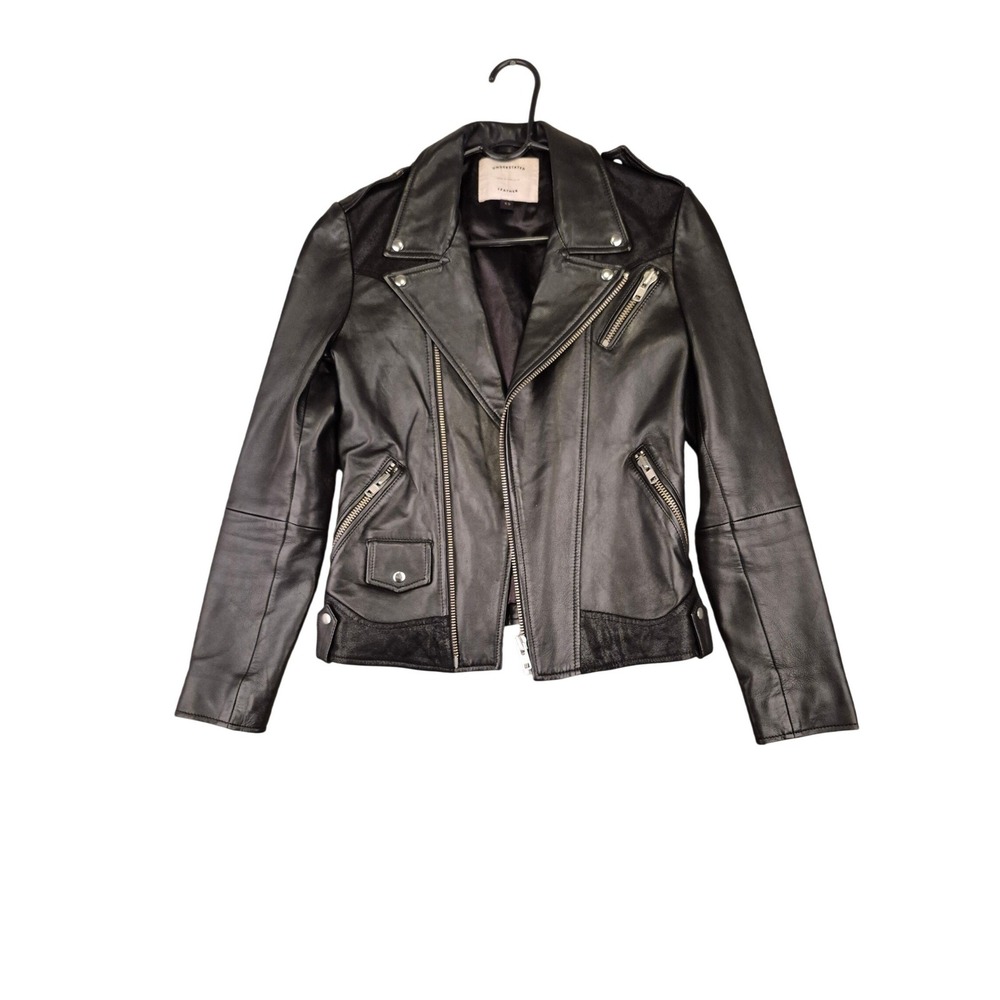 Understated Leather Womens Black Moto Biker Lamb Jacket Suede Trim Sz XS